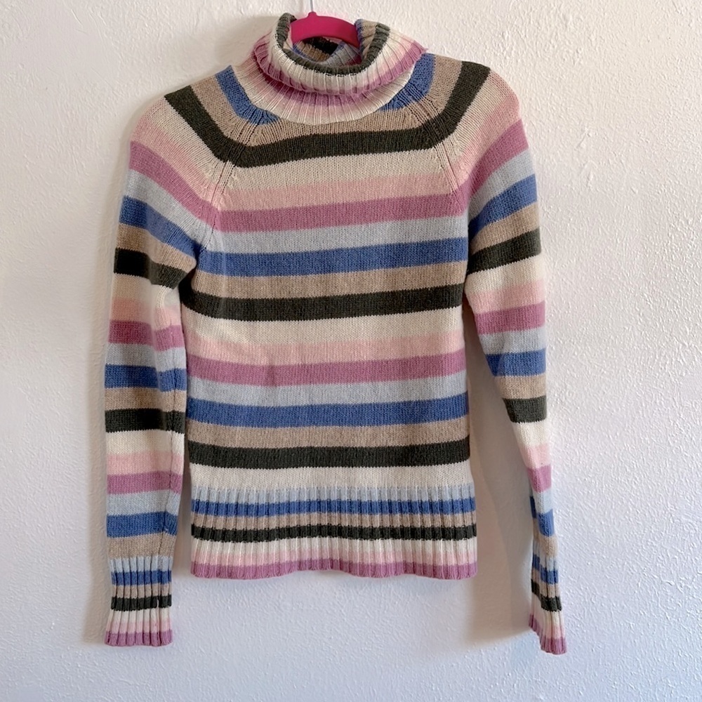 L.O.G.G. Preppy 100% Lambswool Pastel Striped Turtleneck Sweater Italy S